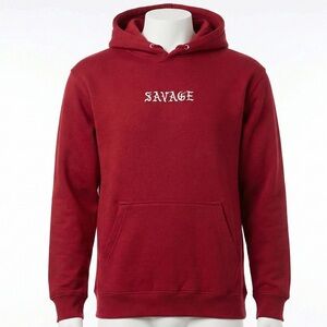Eighty Eight Savage Hoodie Red Gothic Spellout Sweatshirt Pullover Men's Medium
